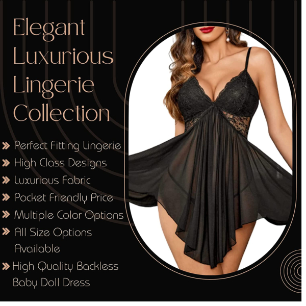 Fancyra Elegant Free Size Lace Babydoll Nightdress - Luxurious Nightwear Sleepwear - Image 4
