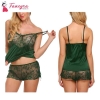 Fancyra Elegant Green Lace Babydoll Nightdress Set with Seamless Panties Free Size