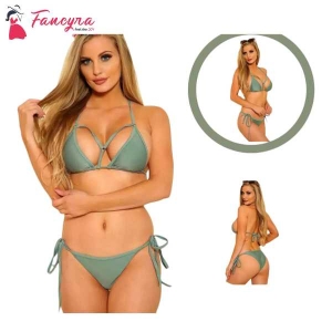 Fancyra Elegant Lace Babydoll Lingerie Bikini Set for Women | Free Size Green Color