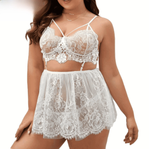 Fancyra Elegant Lace Babydoll Lingerie with Chemise Nightwear Set - Sheer Nightgown for Women