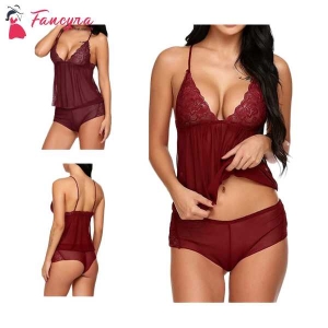 Fancyra Elegant Lace Babydoll Nightwear Set with Panty