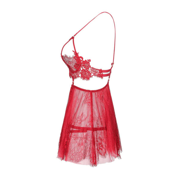 Fancyra Elegant Lace Chemise with Mesh Overlay, Floral Embroidery Babydoll Nightwear for Women - Image 3