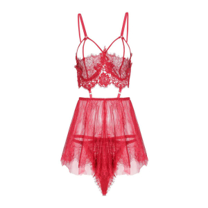 Fancyra Elegant Lace Chemise with Mesh Overlay