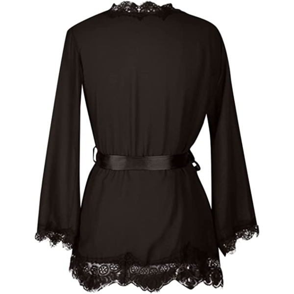 Fancyra Elegant Lace Detailing Soft Net Nightdress with Long Sleeves and Bow Tie - Free Size - Image 4