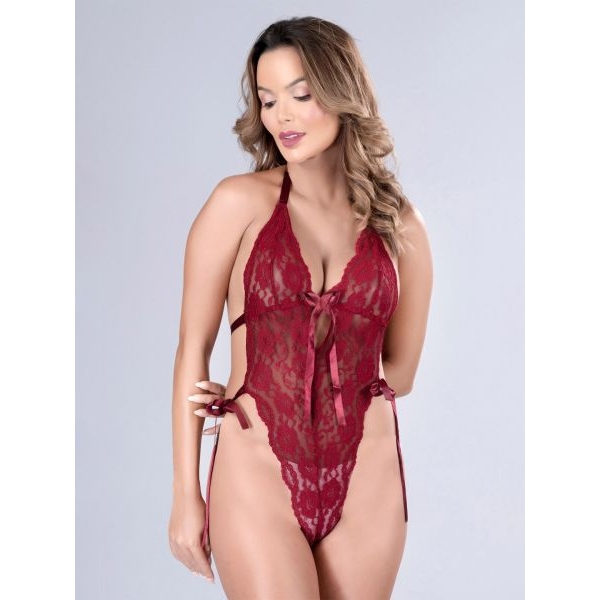 Fancyra Elegant Lace One-Piece Lingerie in Maroon, Free Size, New for Women - Image 5