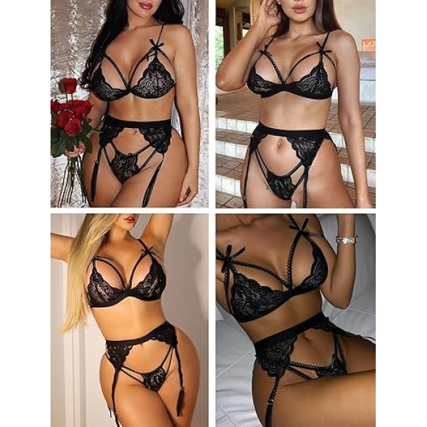 Fancyra Elegant Lace Teddy Babydoll Set with Garter Belts & Stockings - Intimate Apparel - Image 3