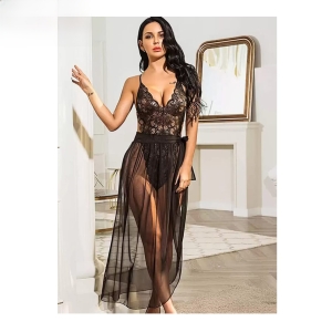 Fancyra Elegant Lace Teddy & Sheer Wrap Skirt Lingerie Set