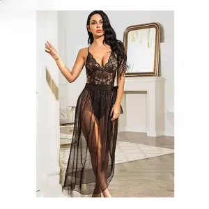 Fancyra Elegant Lace Teddy & Sheer Wrap Skirt Lingerie Set