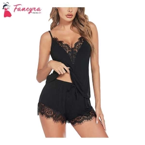 Fancyra Elegant Lace-Trimmed Polycotton Babydoll Night Dress with Adjustable Straps