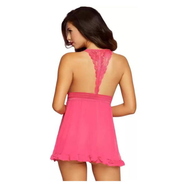 Fancyra Elegant New Pink Lace Babydoll Nightwear with Matching Panty Set Free Size - Image 2