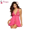 Fancyra Elegant New Pink Lace Babydoll Nightwear with Matching Panty Set Free Size