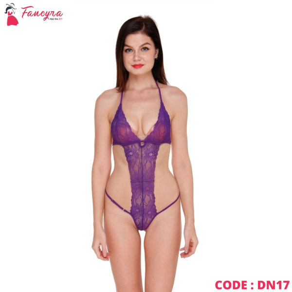 Fancyra Elegant Purple Lace Babydoll Lingerie Free Size Intimate Wear - Image 3