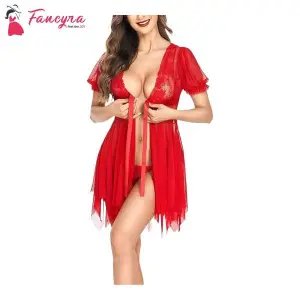 Fancyra Elegant Red Lace Babydoll Lingerie Comfort Sleepwear for Women