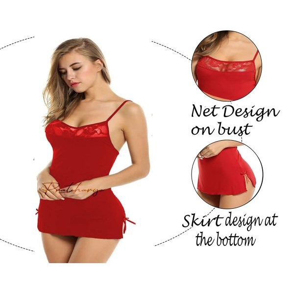 Fancyra Elegant Red Lace-Trimmed Babydoll Sleepwear with G String Panty - Free Size Intimate Lounge Set - Image 5
