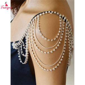 Fancyra Elegant Rhinestone Shoulder Chain Arm Jewelry Chain for Saree