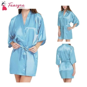 Fancyra Elegant Satin Kimono Robe in Sky Blue