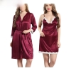 Fancyra Elegant Satin Nightgown with Lace Trim and Robe Set