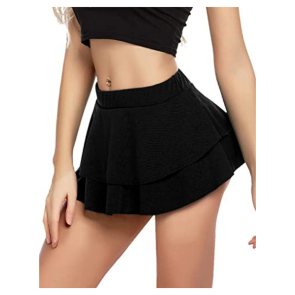 Fancyra Elegant Women Pleated Mini Skirt with Ruffle Detail and Adjustable Elastic Waistband in Black - Image 4