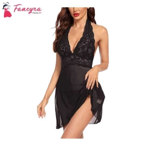 Fancyra Floral Lace Babydoll Nightdress with G-String Panty