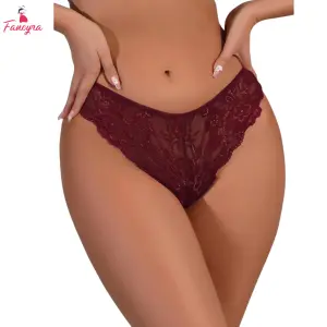 Fancyra Floral Lace Maroon Thong Panty For Women