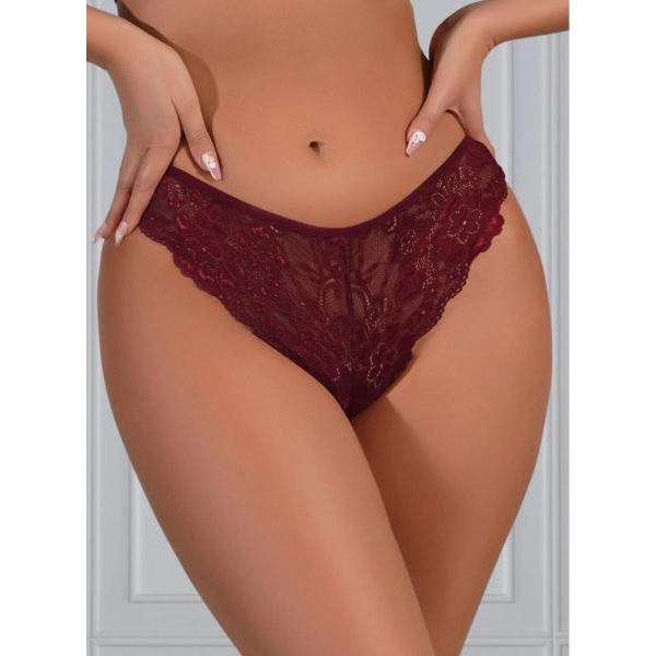 Fancyra Floral Lace Maroon Thong Panty For Women - Image 5