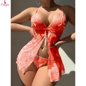 Fancyra Floral Sheer Nightwear Baby Doll Lingerie for Women