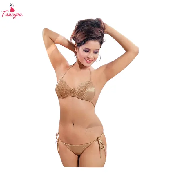 Fancyra Gold Satin Women Lingerie Set - Two-Piece Bikini and Babydoll - Image 2