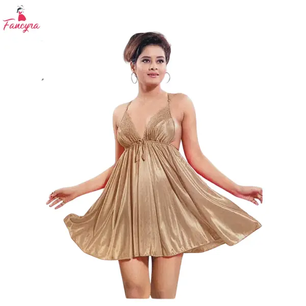 Fancyra Gold Satin Women Lingerie Set - Two-Piece Bikini and Babydoll - Image 3