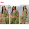 Fancyra Green Satin 3 Piece Combo Nightwear for Women - Long Outer Robe Nightgown & Pajama Set