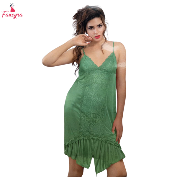 Fancyra Green Satin Two Piece Lingerie Set - Women Babydoll and Bikini Pair - Image 2