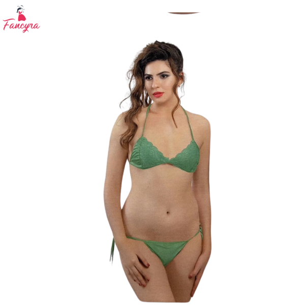 Fancyra Green Satin Two Piece Lingerie Set - Women Babydoll and Bikini Pair - Image 3