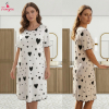 Fancyra Heart Printed Ribbed Knit Casual Nighty Top Mini Dress for Women