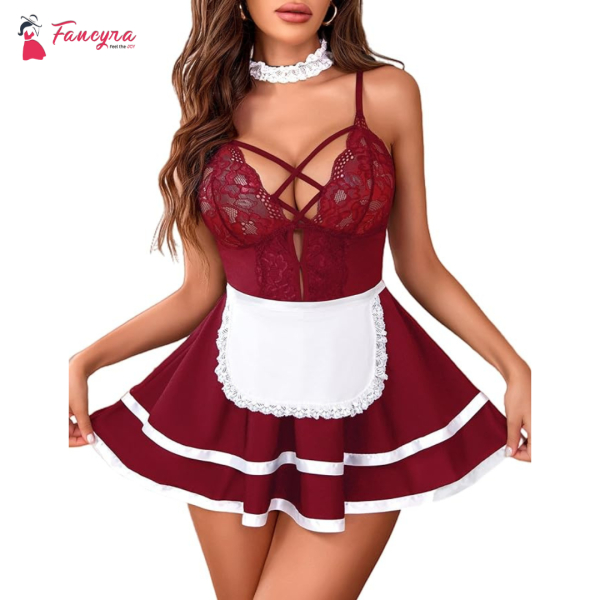 Fancyra Honeymoon Babydoll Maid Costume Lingerie Dress Free Size - Image 2