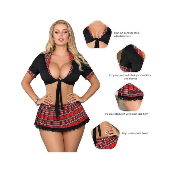 Fancyra Hot Cosplay Baby doll Tie Top and Mini Skirt Lingerie Set For Women - Image 4