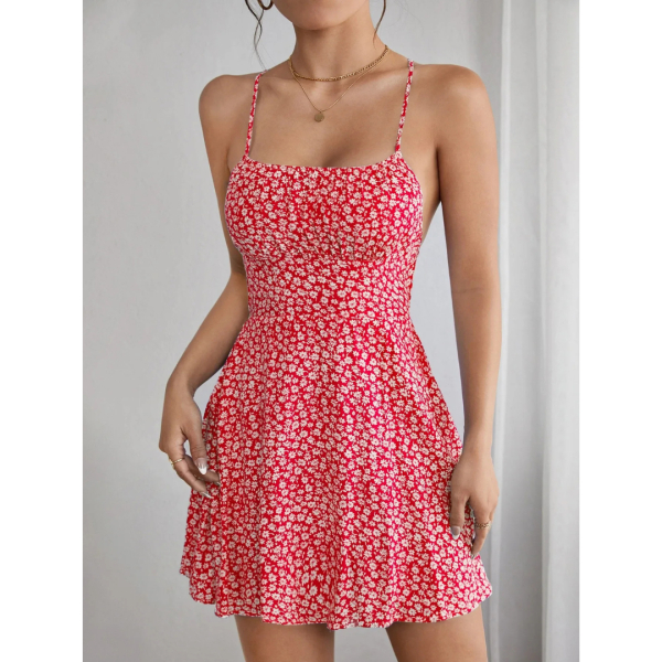 Fancyra Hot Sleeveless Floral Backless Short Dress New Style Solid Knit Casual Dress - Image 2