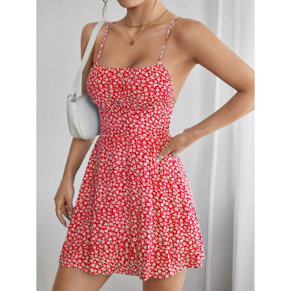 Fancyra Hot Sleeveless Floral Backless Short Dress New Style Solid Knit Casual Dress - Image 3