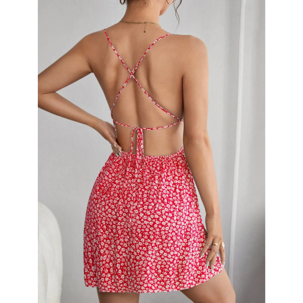 Fancyra Hot Sleeveless Floral Backless Short Dress New Style Solid Knit Casual Dress - Image 4