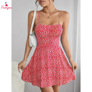 Fancyra Hot Sleeveless Floral Backless Short Dress New Style Solid Knit Casual Dress