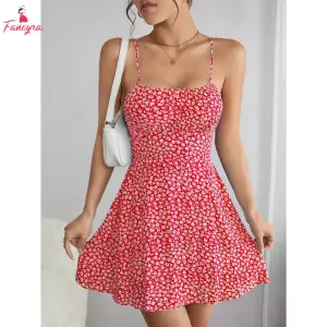 Fancyra Hot Sleeveless Floral Backless Short Dress New Style Solid Knit Casual Dress