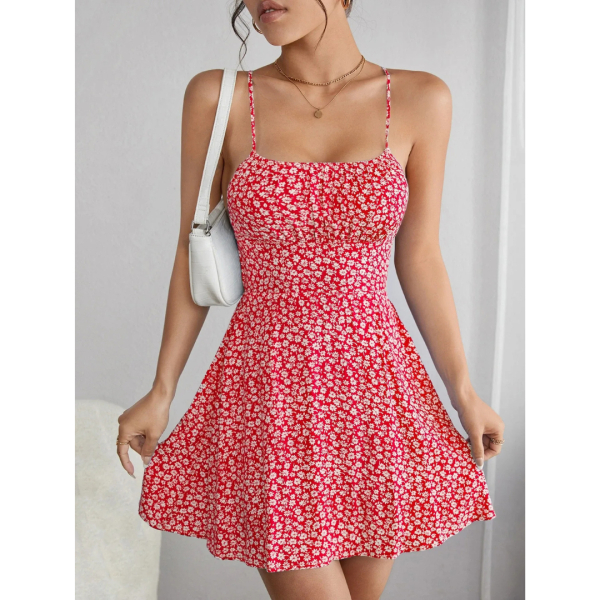 Fancyra Hot Sleeveless Floral Backless Short Dress New Style Solid Knit Casual Dress - Image 5