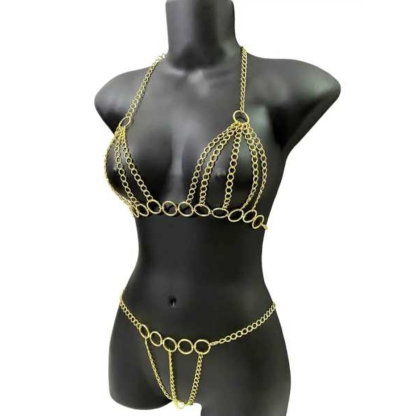 Fancyra Intimate Chained Honeymoon Lingerie Bra Panty Set Gold Plated Body Jewellery - Image 2