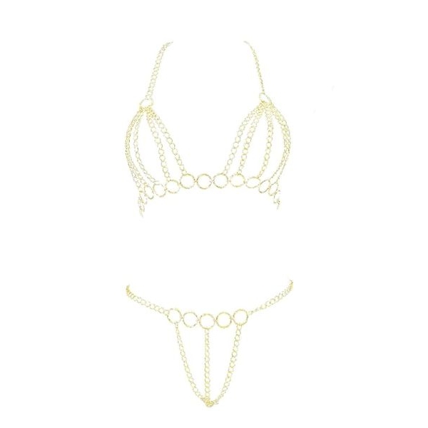 Fancyra Intimate Chained Honeymoon Lingerie Bra Panty Set Gold Plated Body Jewellery - Image 4