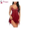 Fancyra Lace Baby Doll Lingerie Set V Neck Sheer With G-String Night Suit Free Size Maroon Color