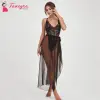 Fancyra Lace Babydoll Lingerie Long Gown V Neck Mesh Sleepwear Free Size Black Color