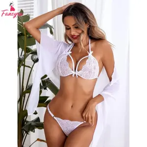 Fancyra Lace Babydoll Set with Bow Detail and Wrap Skirt - Elegant Nightwear Lingerie 3-Piece