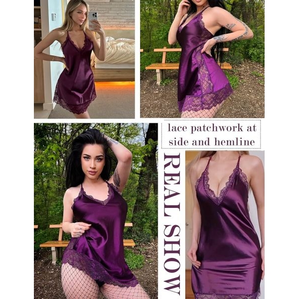 Fancyra Lace Chemise V Neck Babydoll Lingerie For Women - Image 3