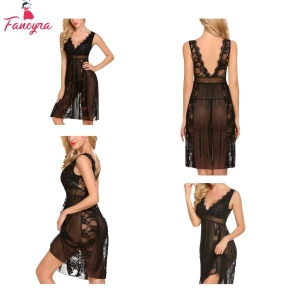 Fancyra Lace Floral Babydoll Knee Length Nightwear Lingerie Free Size For Women