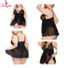 Fancyra Lingerie Babydoll Double Layer Elastic High Waist Teddy Chemise Suspender Floral Lace Nightdress For Women Free Size