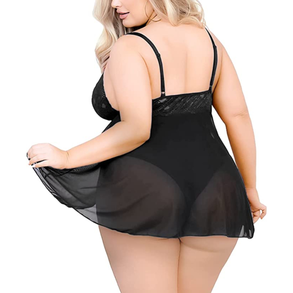 Fancyra Lingerie Babydoll Double Layer Elastic High Waist Teddy Chemise Suspender Floral Lace Nightdress For Women Free Size - Image 3