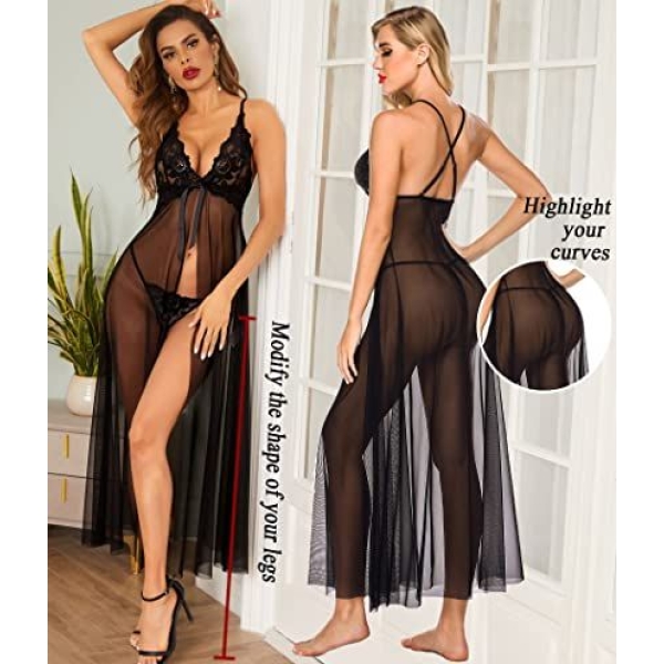 Fancyra Lingerie Babydoll Long Night Gown Sleepwear Free Size - Image 4